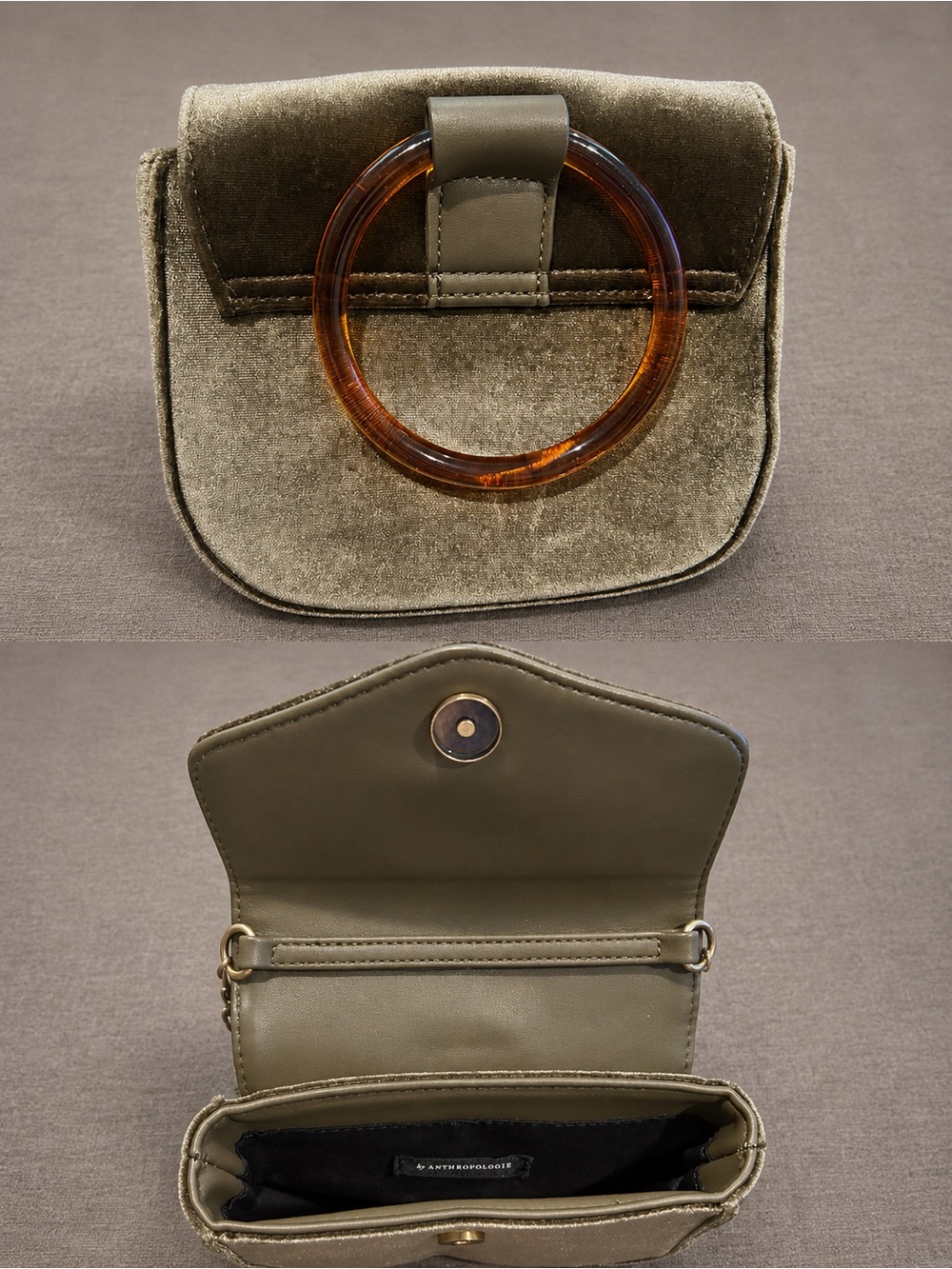 Anthropologie Black Satin Tortoise Handle Crossbody Bag - Picture 3 of 5